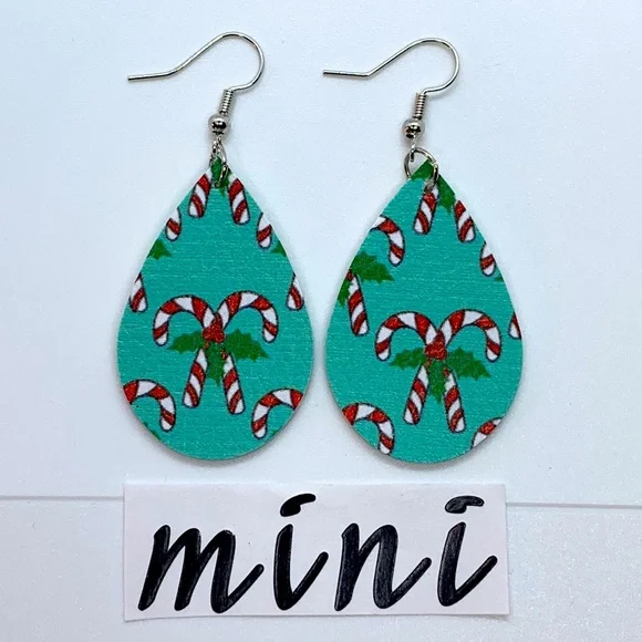 Mini Faux Leather Teardrop Earrings Christmas - Picture 2 of 5